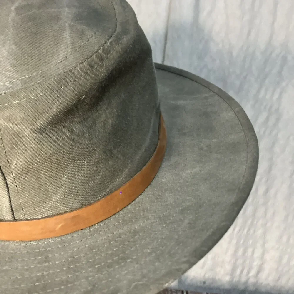 VTG SAGE Oilskin (waxed Cotton) Outback Safari Hat USA Leather Band L - Picture 6 of 11